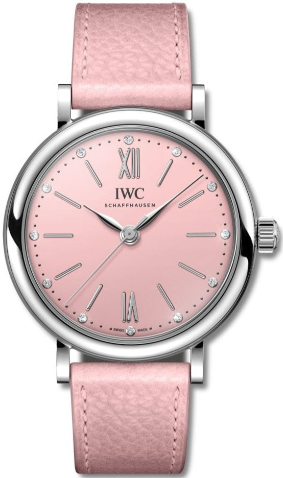 Shop IWC Portofino Automatic Pink Dial Pink Leather Strap Watch for Women - IW357417 in USA