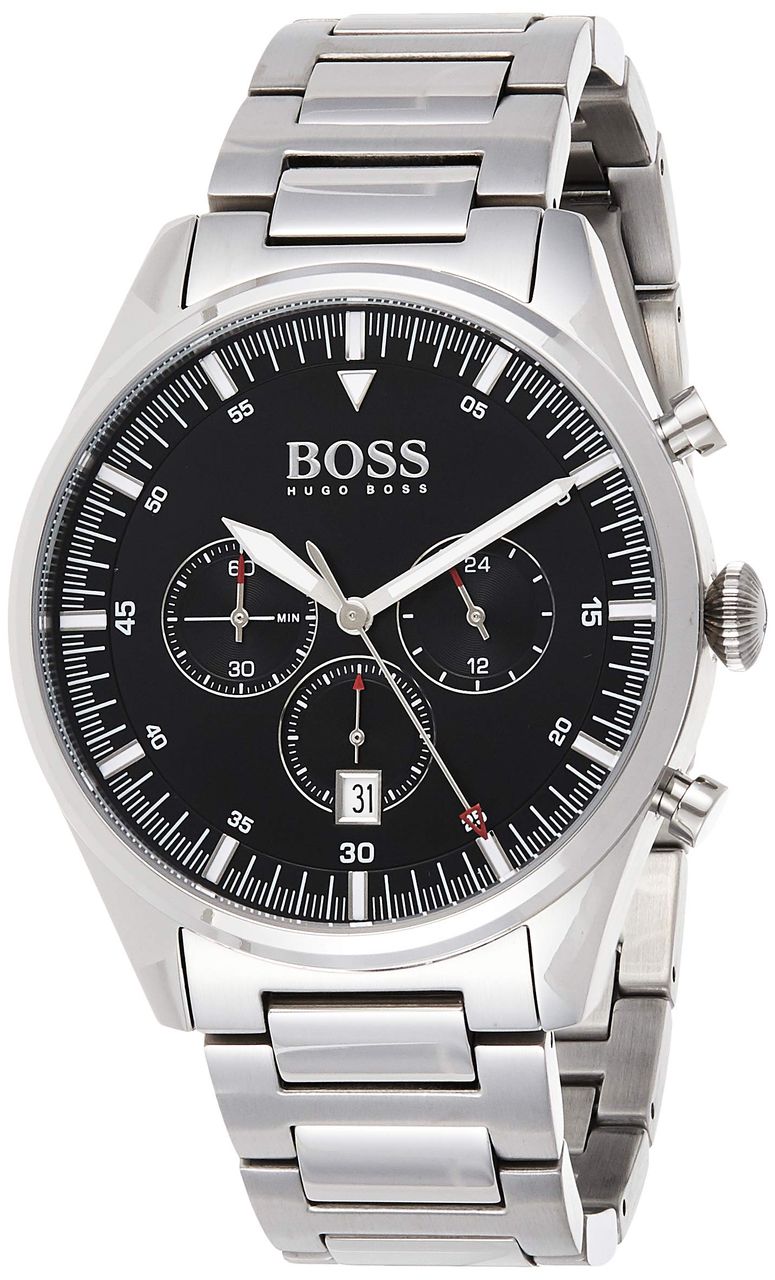 Shop Hugo Boss Pioneer Black Dial Silver Steel Strap Watch for Men - 1513712 in USA