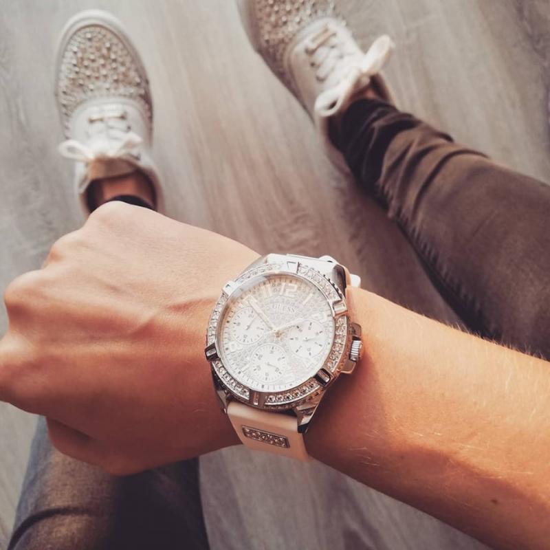 Guess Frontier Diamonds Silver Dial White Rubber Strap Watch For Women - W1160L4 Buy Now By Guess