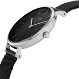 Daniel Wellington Petite Ashfield Black Dial Black Mesh Strap Watch For Women - DW00100246
