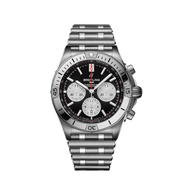 Breitling Chronomat B01 42mm Black Dial Silver Steel Strap Watch for Men - AB0134101B1A1