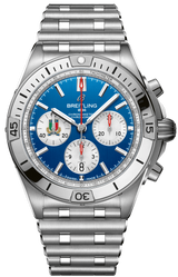 Breitling Chronomat B01 42 Six Nations Italy Blue Dial Silver Steel Strap Watch for Men - AB0134A41C1A1