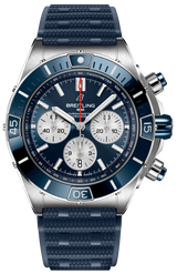Breitling Super Chronomat B01 44 Blue Dial Blue Rubber Strap Watch for Men - AB0136161C1S1