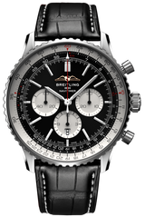 Shop Breitling Navitimer B01 Chronograph 46 Black Dial Black Leather Strap Watch for Men - AB0137211B1P1 in USA