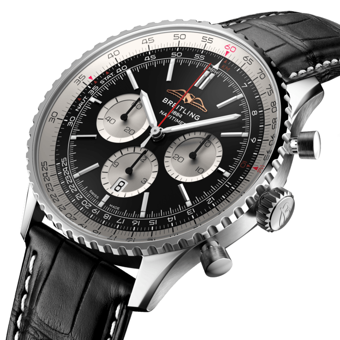 Shop Breitling Navitimer B01 Chronograph 46 Black Dial Black Leather Strap Watch for Men - AB0137211B1P1 in USA