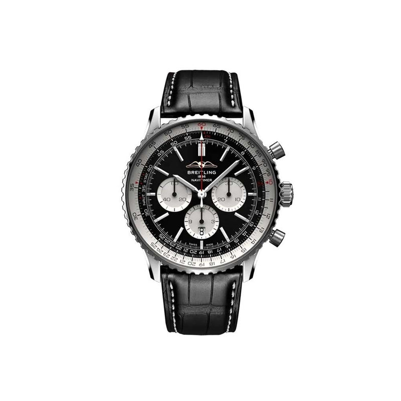 Shop Breitling Navitimer B01 Chronograph 46 Black Dial Black Leather Strap Watch for Men - AB0137211B1P1 in USA