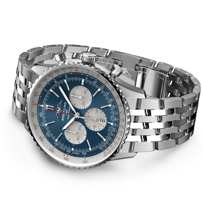 Shop Breitling Navitimer B01 Chronograph 46 Blue Dial Silver Steel Strap Watch for Men - AB0137211C1A1 in USA