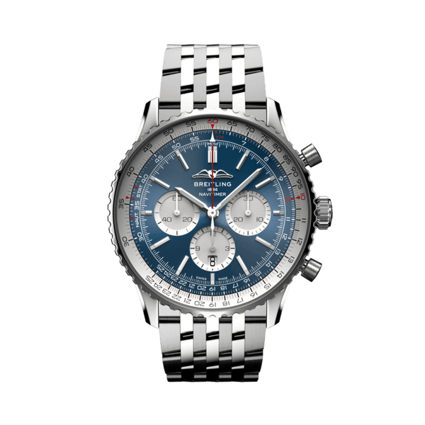Breitling Navitimer B01 Chronograph 46 Blue Dial Silver Steel Strap Watch for Men - AB0137211C1A1