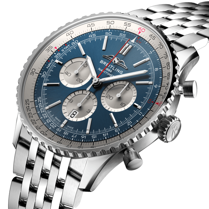 Shop Breitling Navitimer B01 Chronograph 46 Blue Dial Silver Steel Strap Watch for Men - AB0137211C1A1 in USA