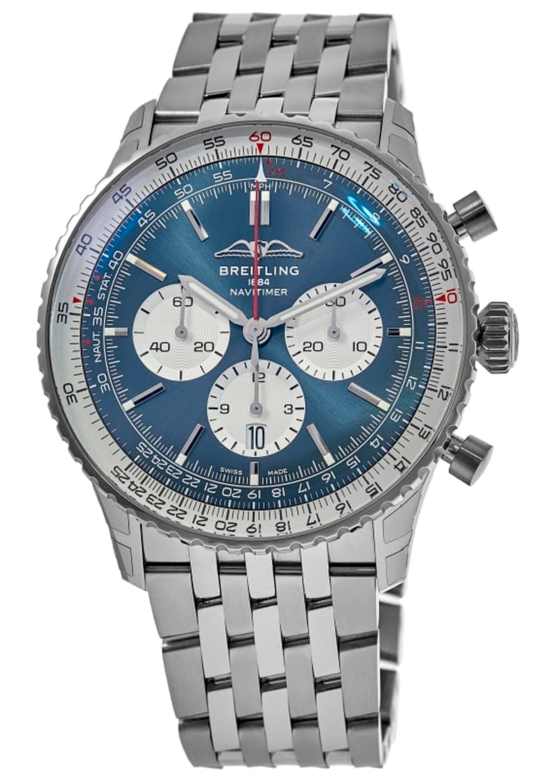 Shop Breitling Navitimer B01 Chronograph 46 Blue Dial Silver Steel Strap Watch for Men - AB0137211C1A1 in USA