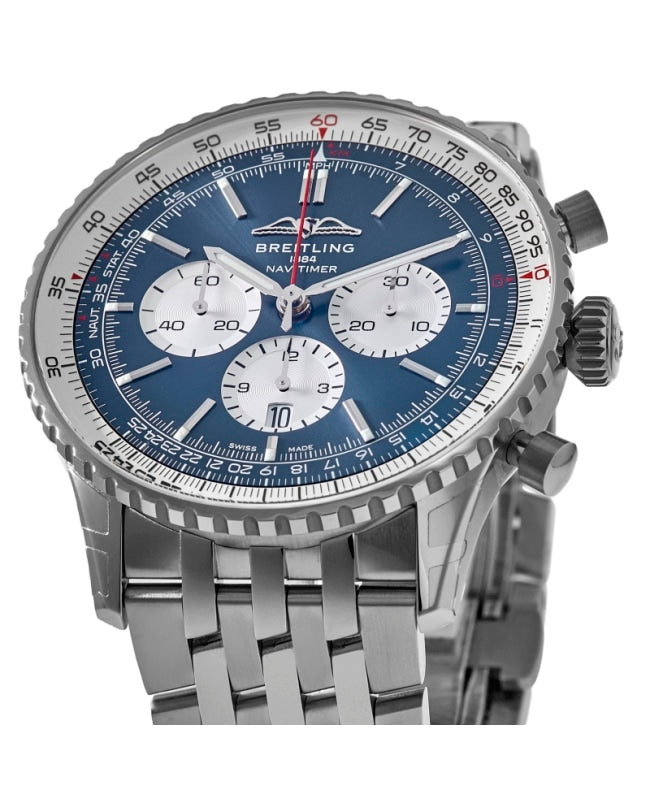 Shop Breitling Navitimer B01 Chronograph 46 Blue Dial Silver Steel Strap Watch for Men - AB0137211C1A1 in USA