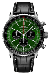 Shop Breitling Navitimer B01 Chronograph 46 Green Dial Black Leather Strap Watch for Men - AB0137241L1P1 in USA