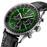 Shop Breitling Navitimer B01 Chronograph 46 Green Dial Black Leather Strap Watch for Men - AB0137241L1P1 in USA