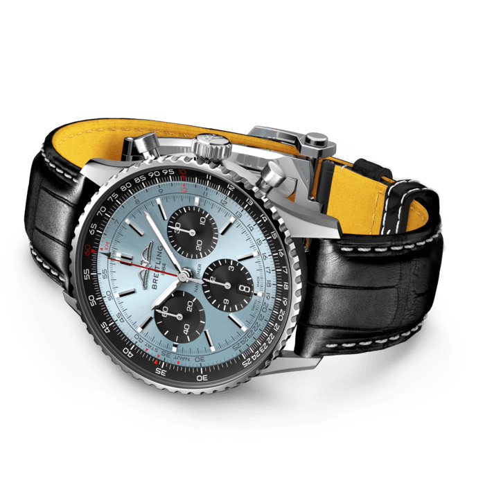 Shop Breitling Navitimer B01 Chronograph 43 Blue Dial Black Leather Strap Watch for Men - AB0138241C1P1 in USA