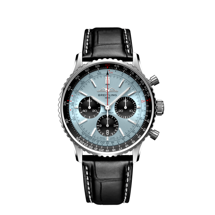 Shop Breitling Navitimer B01 Chronograph 43 Blue Dial Black Leather Strap Watch for Men - AB0138241C1P1 in USA
