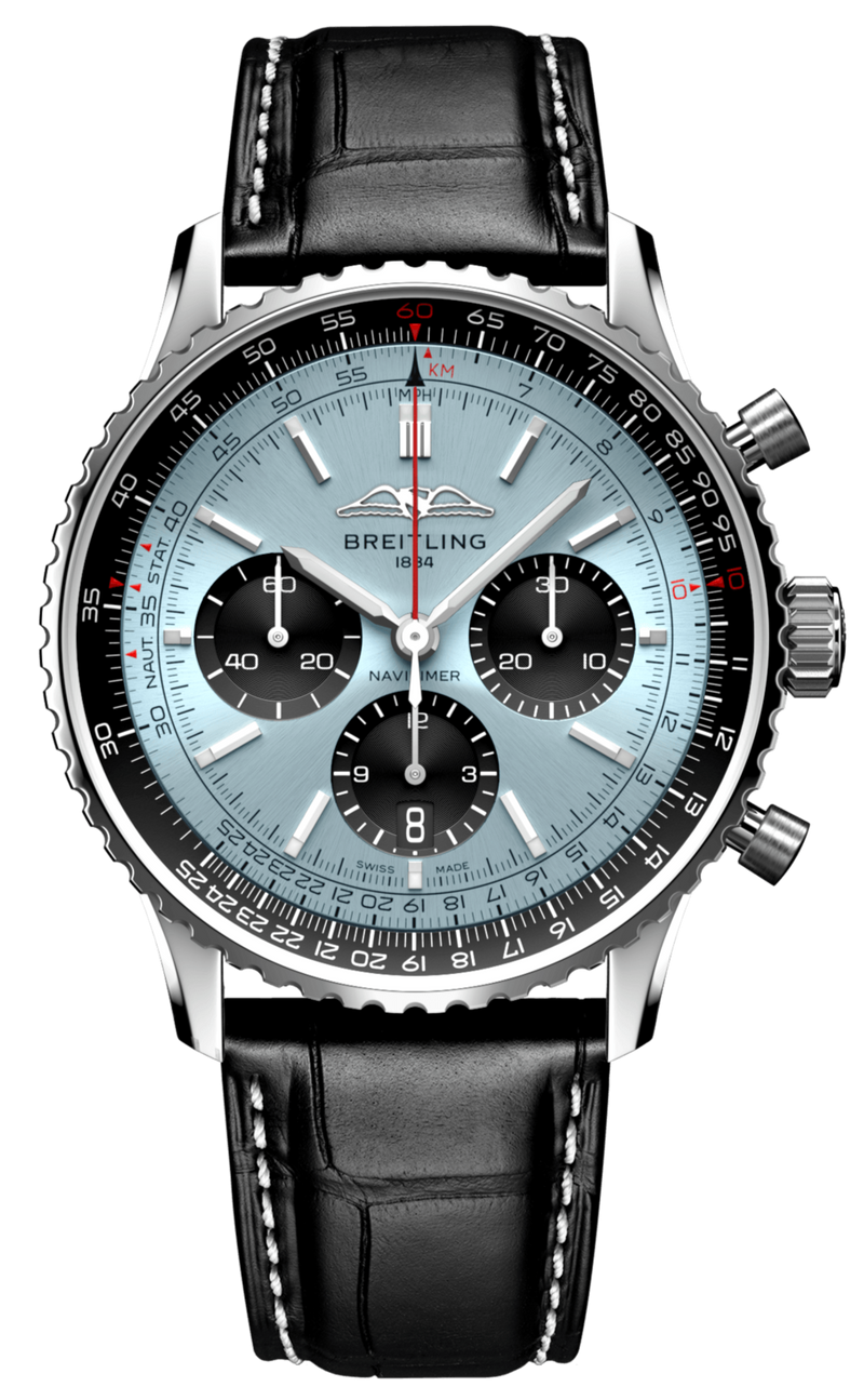 Shop Breitling Navitimer B01 Chronograph 43 Blue Dial Black Leather Strap Watch for Men - AB0138241C1P1 in USA