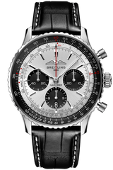 Shop Breitling Navitimer B01 Chronograph 43 Silver Dial Black Leather Strap Watch for Men - AB0138241G1P1 in USA