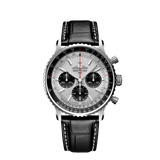 Shop Breitling Navitimer B01 Chronograph 43 Silver Dial Black Leather Strap Watch for Men - AB0138241G1P1 in USA