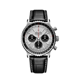 Shop Breitling Navitimer B01 Chronograph 43 Silver Dial Black Leather Strap Watch for Men - AB0138241G1P1 in USA