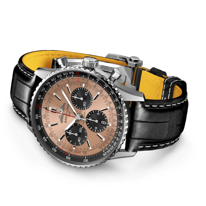 Shop Breitling Navitimer B01 Chronograph 43 Brown Dial Black Leather Strap Watch for Men - AB0138241K1P1 in USA