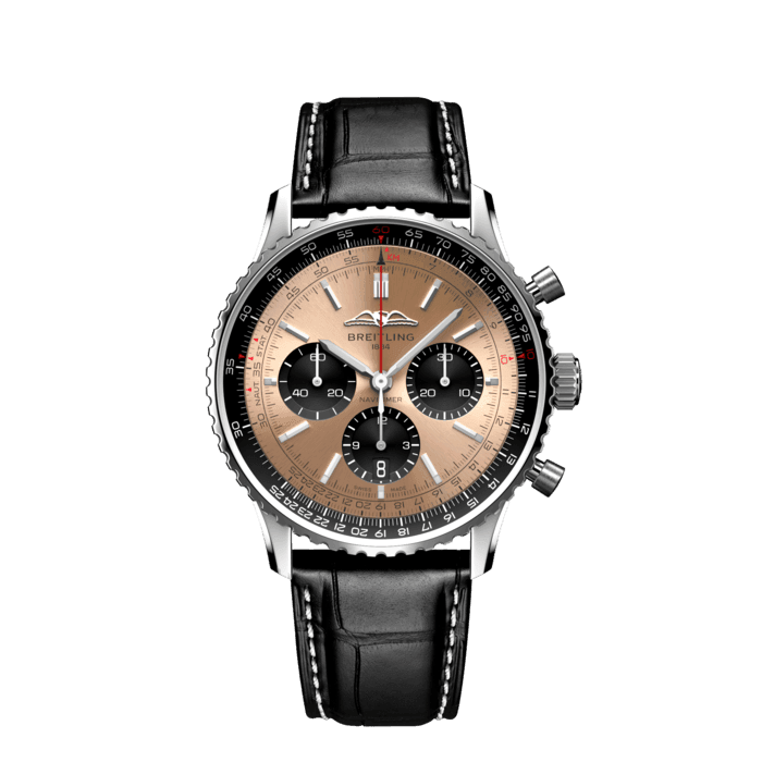 Shop Breitling Navitimer B01 Chronograph 43 Brown Dial Black Leather Strap Watch for Men - AB0138241K1P1 in USA