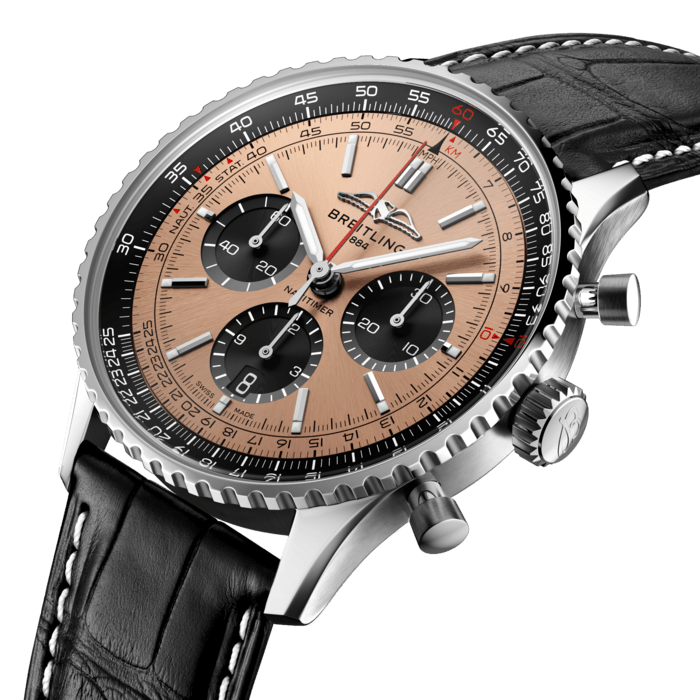Shop Breitling Navitimer B01 Chronograph 43 Brown Dial Black Leather Strap Watch for Men - AB0138241K1P1 in USA