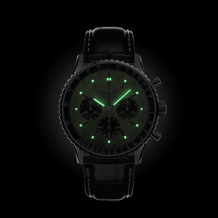 Shop Breitling Navitimer B01 Chronograph 43 Green Dial Black Leather Strap Watch for Men - AB0138241L1P1 in USA