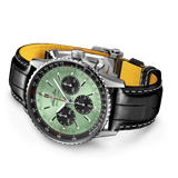 Shop Breitling Navitimer B01 Chronograph 43 Green Dial Black Leather Strap Watch for Men - AB0138241L1P1 in USA