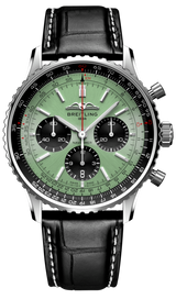 Shop Breitling Navitimer B01 Chronograph 43 Green Dial Black Leather Strap Watch for Men - AB0138241L1P1 in USA
