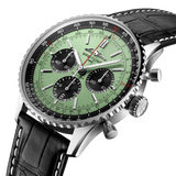 Shop Breitling Navitimer B01 Chronograph 43 Green Dial Black Leather Strap Watch for Men - AB0138241L1P1 in USA
