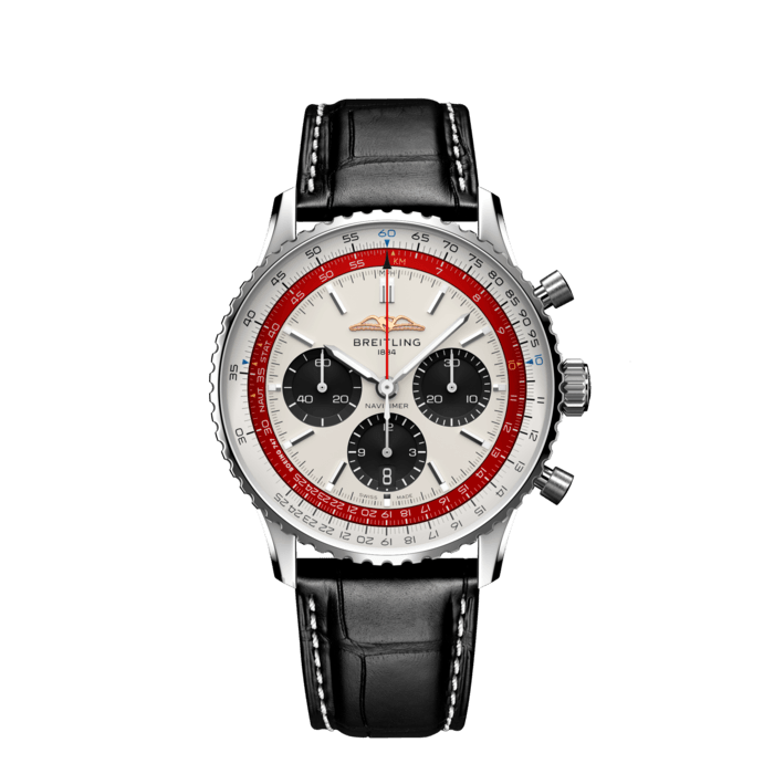Shop Breitling Navitimer B01 Chronograph 43 Boeing 747 White Dial Black Leather Strap Watch for Men - AB01383B1G1P1 in USA