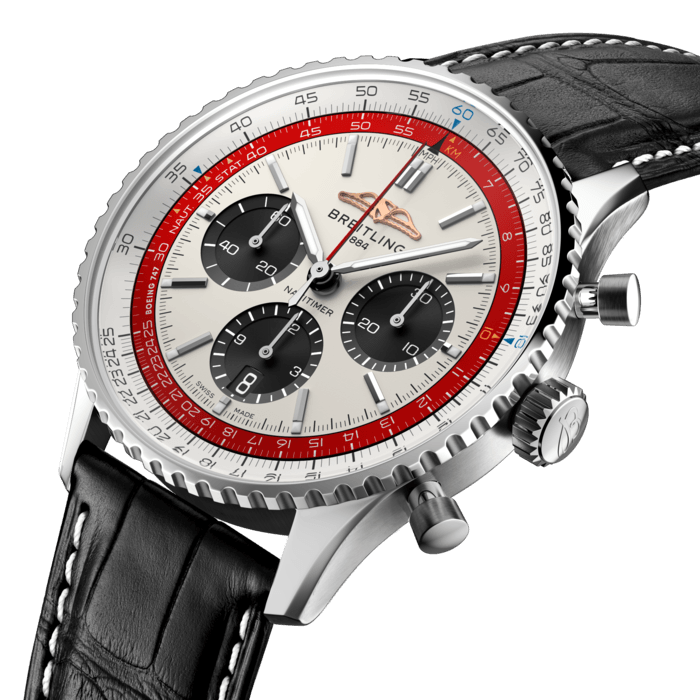 Shop Breitling Navitimer B01 Chronograph 43 Boeing 747 White Dial Black Leather Strap Watch for Men - AB01383B1G1P1 in USA
