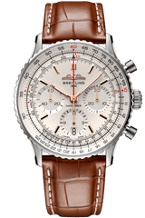 Shop Breitling Navitimer B01 Chronograph 41 White Dial Brown Leather Strap Watch for Men - AB0139211G1P1 in USA
