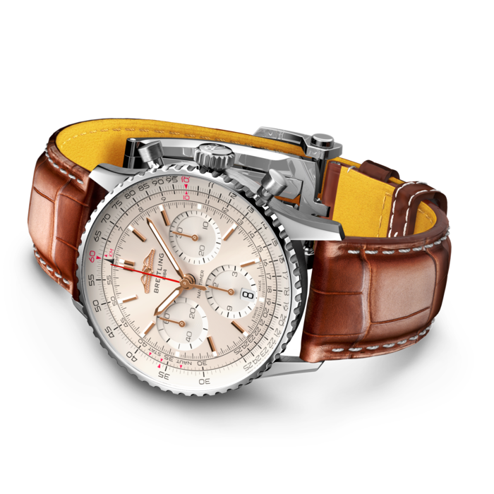 Shop Breitling Navitimer B01 Chronograph 41 White Dial Brown Leather Strap Watch for Men - AB0139211G1P1 in USA