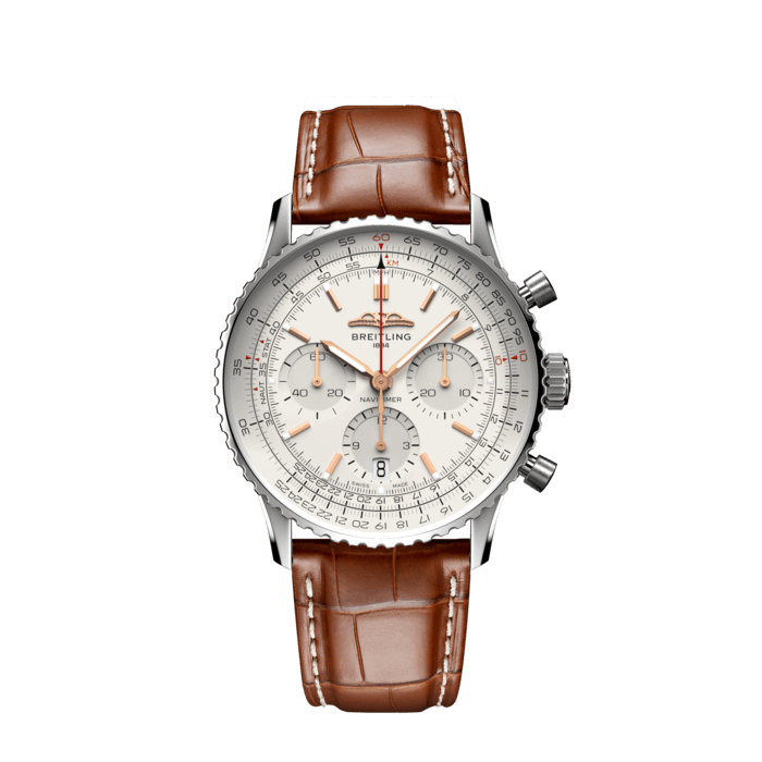 Shop Breitling Navitimer B01 Chronograph 41 White Dial Brown Leather Strap Watch for Men - AB0139211G1P1 in USA