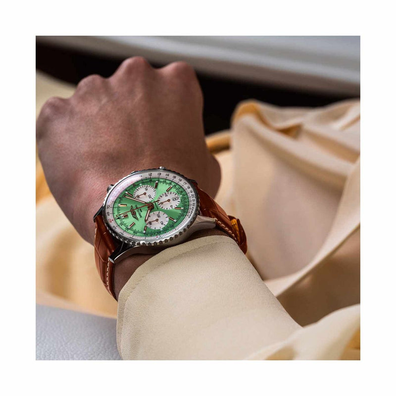 Shop Breitling Navitimer B01 Chronograph 41 Green Dial Brown Leather Strap Watch for Men - AB0139211L1P1 in USA