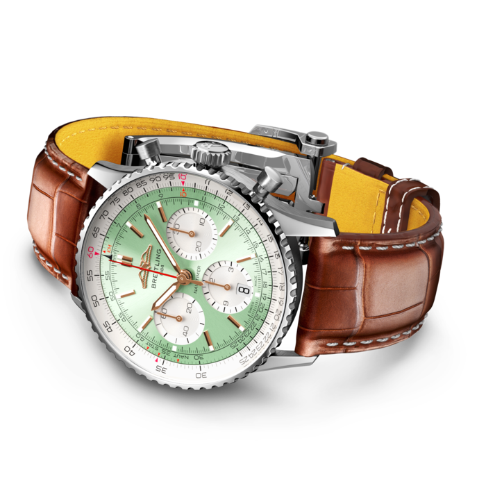 Shop Breitling Navitimer B01 Chronograph 41 Green Dial Brown Leather Strap Watch for Men - AB0139211L1P1 in USA