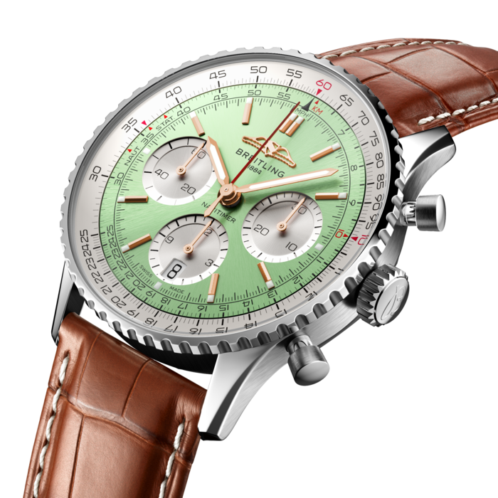 Shop Breitling Navitimer B01 Chronograph 41 Green Dial Brown Leather Strap Watch for Men - AB0139211L1P1 in USA