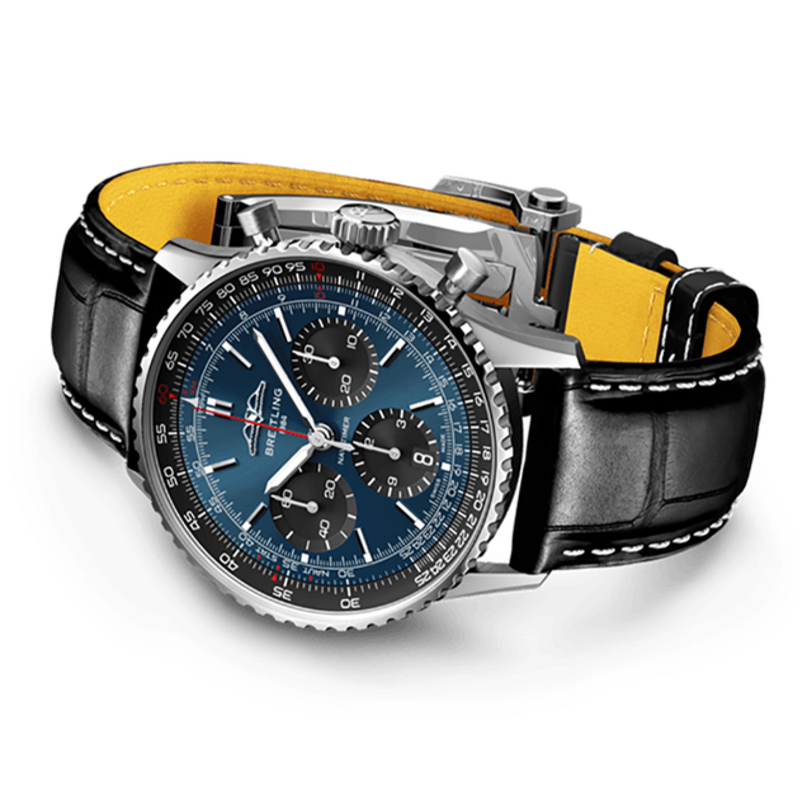 Shop Breitling Navitimer B01 Chronograph 41 Blue Dial Black Leather Strap Watch for Men - AB0139241C1P1 in USA