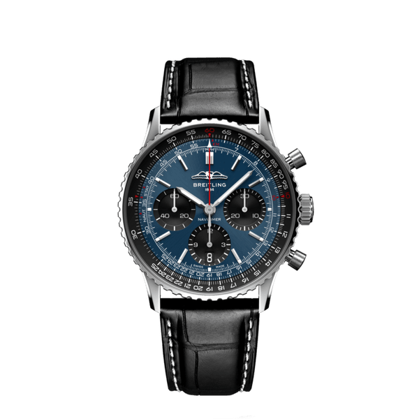 Breitling Navitimer B01 Chronograph 41 Blue Dial Black Leather Strap Watch for Men - AB0139241C1P1