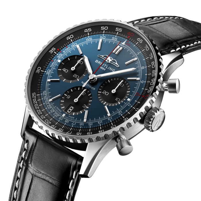 Shop Breitling Navitimer B01 Chronograph 41 Blue Dial Black Leather Strap Watch for Men - AB0139241C1P1 in USA