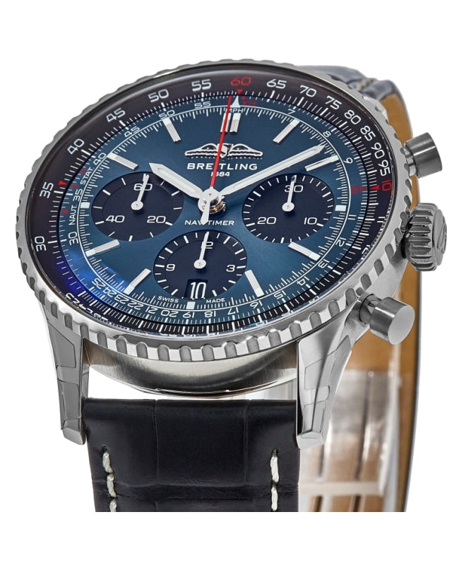 Shop Breitling Navitimer B01 Chronograph 41 Blue Dial Black Leather Strap Watch for Men - AB0139241C1P1 in USA