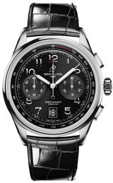 Breitling Premier B01 Chronograph 42 Black Dial Black Leather Strap Watch for Men - AB0145221B1P1