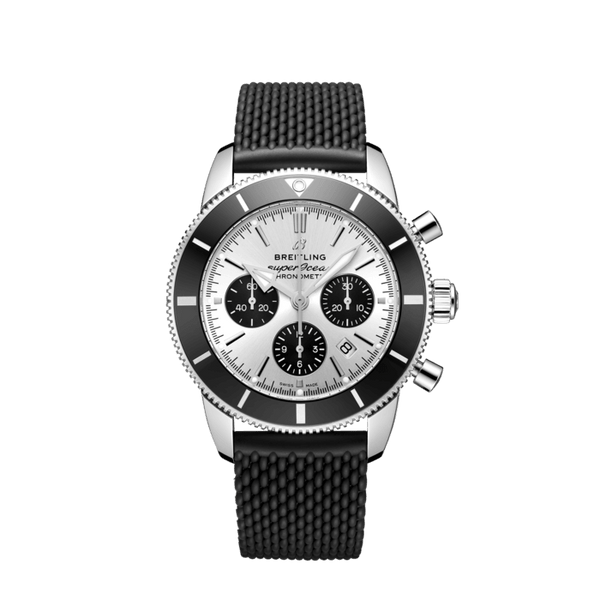 Breitling Superocean Heritage B01 Chronograph 44 Silver Dial Black Mesh Bracelet Watch for Men - AB0162121G1S1