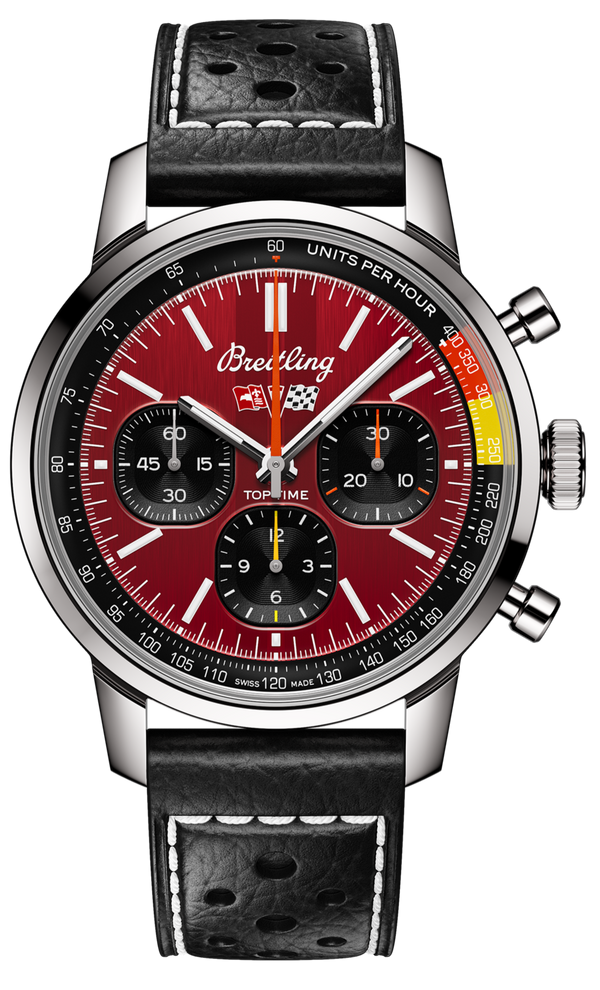Breitling Top Time B01 Chevrolet Corvette Red Dial Black Leather Strap Watch for Men - AB01761A1K1X1