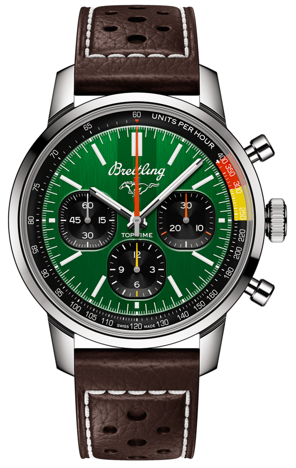 Breitling Top Time B01 Ford Mustang Green Dial Brown Leather Strap Watch for Men - AB01762A1L1X1