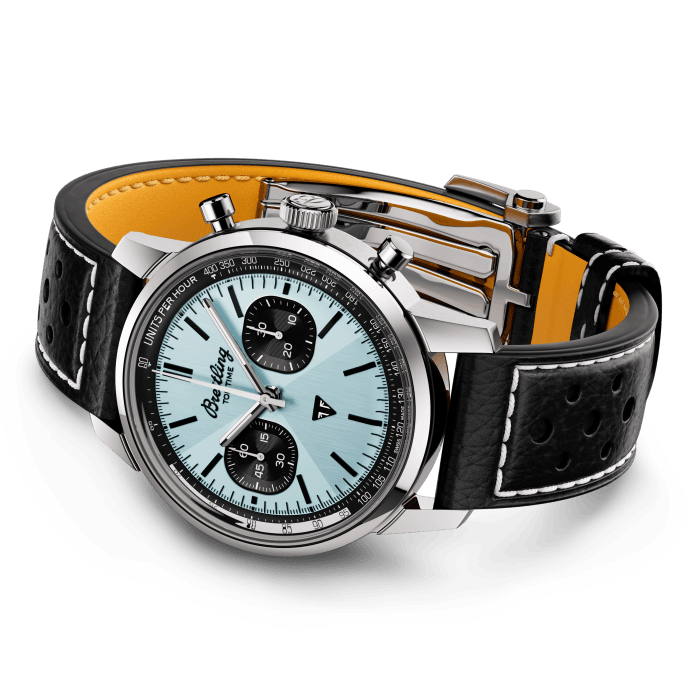 Breitling Top Time B01 Triumph Blue Dial Black Leather Strap Watch for Men - AB01764A1C1X1