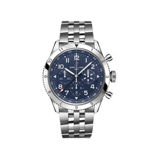 Breitling Super Avi B04 Chronograph GMT 46 Tribute to Vought F4U Corsair Blue Dial Silver Steel Strap Watch for Men - AB04451A1C1A1