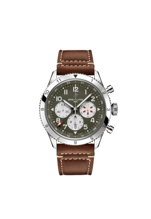 Breitling Super Avi B04 Chronograph GMT 46 Curtiss Warhawk Green Dial Brown Leather Strap Watch for Men - AB04452A1L1X1