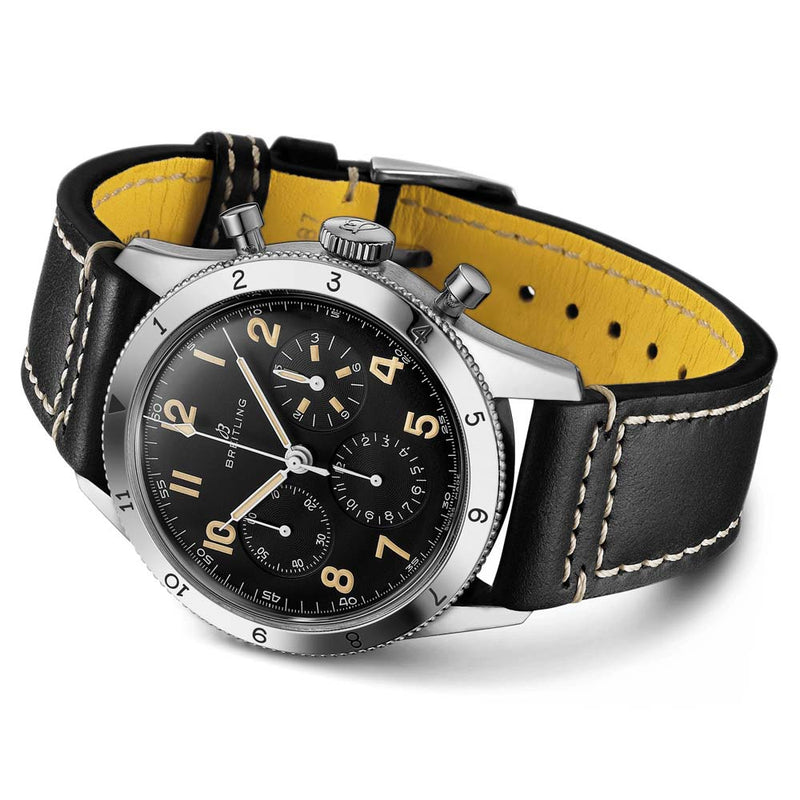Breitling Avi Ref. 765 1953 Re-Edition Black Dial Black Leather Strap Watch for Men - AB0920131B1X1